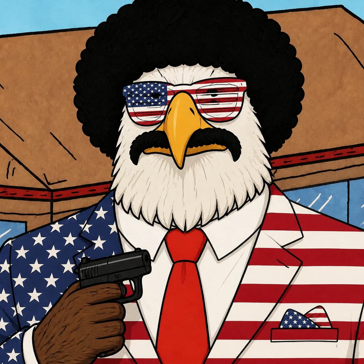Afro Eagle Flag Suit Wif Gun gunified animal portrait