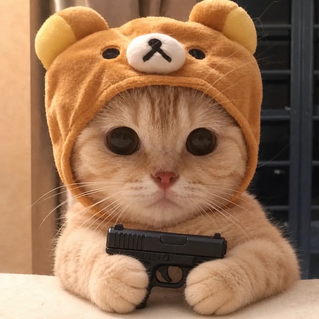Bear Hood Kitty Wif Gun gunified animal portrait